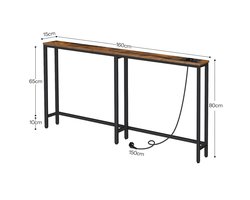 Consoletafel-Haltafel- smalle -Entreetafel-Oplaadstation & USB-poorten-Stevig en stabiel-(160x15x80) cm -Bruin.