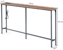 Consoletafel-Haltafel- smalle -Entreetafel-Oplaadstation & USB-poorten-Stevig en stabiel-(160x20x80) cm -Bruin.