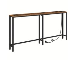 Consoletafel-Haltafel- smalle -Entreetafel-Oplaadstation & USB-poorten-Stevig en stabiel-(180x15x80) cm -Bruin.