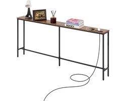 Consoletafel - Haltafel/Banktafel - 178 cm Lang - Smal Design - Met Stopcontacten en Oplaadstation - 1-Laags - Metalen Frame