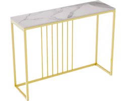 Consoletafel Luxora - Elegante consoletafel - Wandtafel met lades - Wit Marmerlook met goud - Haltafel - Sidetable - 100cm