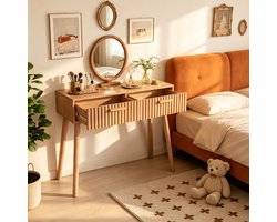 Consoletafel met 2 lades - Sidetable - Kaptafel - Hout - Natuurkleur - 100x35x80cm - Console Tafel voor Hal, Woonkamer, Entree - Industrieel