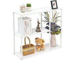 Consoletafel met 3 planken – Smalle banktafel met metalen frame voor kleine ruimtes, woonkamer of hal – Wit 80×25×75 cm