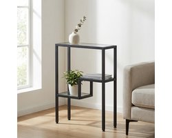 Consoletafel met Gehard Glas - Sidetable - Haltafel - Metalen Frame - 74 x 55 x 20 cm