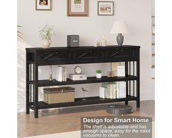 Consoletafel met laden en opbergruimte – HomeByNicole 140 cm Zwarte Rustieke Industriële Haltafel voor Woonkamer, Entree en Achter de Bank – MDF en Metaal, 3 Laden, Open Planken, Stabiel en Duurzaam