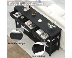 Consoletafel met Laden en Opbergruimte – HomeByNicole 3-Lade Industrieel Zwarte Gangtafel met Planken – Rustiek Hout en Metaal – 140 cm – Woonkamer, Hal of Achter de Bank