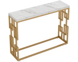 Consoletafel modern - Wandtafel - Sidetafel - Marmerlook - Haltafel - Woonkamer - Wit/goud