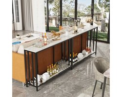 Consoletafel Moderne Smalle Tafel - 136 cm Lang - Gesinterd Steen Blad - Metaal Onderstel - Entreetafel Foyer Meubel