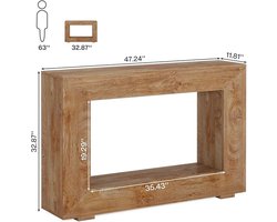 Consoletafel Natuurlijk Hout – HomeByNicole Haltafel met Opbergruimte, Bijzettafel voor Entree, Woonkamer en Gang, 120x30x83,5 cm, Boerderijstijl Decoratieve Tafel voor Kleine Ruimtes