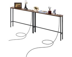 Consoletafel Sidetable - 2-Delige Haltafel Set - Slank Ontwerp - Met Stopcontacten & Oplaadstation - 1-Laags - Metalen Frame - Voor Hal & Woonkamer
