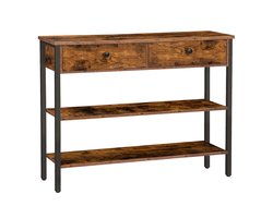 Consoletafel - Sidetable - Console - Haltafel - Metaal/Hout - Bruin - 100 x 24 x 80 cm - Console Tafel voor Hal, Woonkamer, Entree