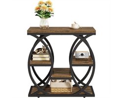 Consoletafel - Sidetable - Console - Haltafel - Metaal/Hout - Bruin - Industrieel - 60x30x80 cm - Console Tafel voor Hal, Woonkamer, Entree