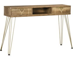 Consoletafel – Sidetable – Halmeubel – Opbergmeubel – Melamine Hout – Stalen Poten – Compact Formaat - 120 x 29 x 79 cm - Hout & Brons
