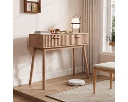 Consoletafel - Sidetable - Haltafel - 2 lades, Ademend paneel - Stijlvol - Natuurlijke houtkleur - 100 x 80 x 35 cm - Console Tafel voor Hal, Woonkamer, Entree