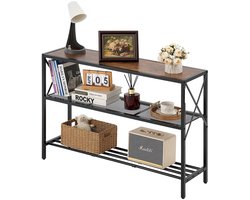 Consoletafel / Sidetable - Haltafel 3-laags - Smal Ontwerp - Lengte 106 cm - Metalen Frame - Draagvermogen 45,3 kg - Voor Entree, Hal en Woonkamer