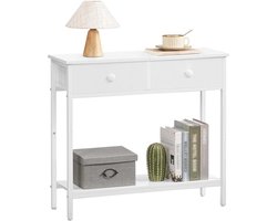 Consoletafel - smalle bijzettafel met 2 stoffen laden - 75 cm gangtafel - banktafel in industriÃ«le stijl - voor entree - woonkamer - hal - wit