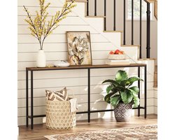 Consoletafel, smalle salontafel, entreetafel, industriële banktafel, tafel achter de bank, vintage bruin – 180x20x81cm