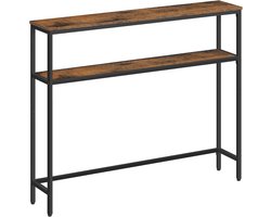 Consoletafel, smalle salontafel met 2 planken, 20 x 100 x 80 cm, haltafel, 2 niveaus, voor hal, woonkamer, slaapkamer, vintage bruin-inktzwart