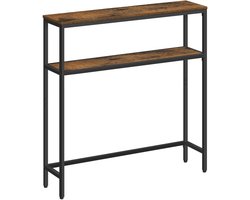 Consoletafel - Smalle Sidetable - Salontafel met 2 Planken - Industrieel & Modern Design - Haltafel - Hout - 20 x 80 x 80 cm