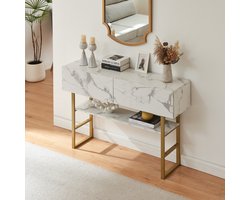 Consoletafel Varberg 120x30x75 cm marmerlook wit en goudkleurig [en.casa]