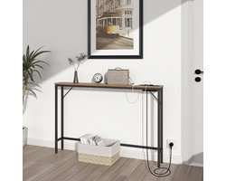 Consoletafel - Wandtafel - Haltafel - Sidetafel - met Laadstation - USB-Poorten - Smalle Haltafel - Industrieel - Moderne Stijl - met Stabiel Stalen Frame - voor Woonkamer - Hal - Kantoor - 120 x 15 x 80 cm - Vintage Bruin