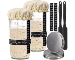 Consumerce® Fermentatie en Zuurdesem Starter Set - 2 Stuks - Weckpotten Starterset - Brood Bakken - Fermentatiepot - Glas - Weckpotjes - Kefirpot - Deegmesje
