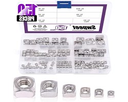 Content in - 150 stuks - 304 roestvrij staal - vierkante moeren assortimentskit - machineschroefmoeren - metrisch grove draad - M3 M4 M5 M6 M8 M10 .