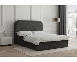 Continentalbed 07 (Boxspring, Bonell, Topper, bouclé, tweepersoonsbed gestoffeerd hoofdbord met lattenbodem) - 180x200cm - Zwart (Anthology 19)