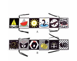 Contrastboek Baby - Zwart-wit dubbelzijdig stoffen babyboek - Zacht prentenboek met spiegeltjes - Kinderwagen Contrast Speelgoed Baby 0 3 6 Maanden Cadeau voor Baby's - inpakboek - A