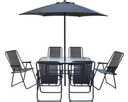Convivia" dining tuinset met metalen parasol - 6 zits - Antracietgrijs