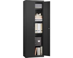 Conway Living® - Archiefkast met slot - Kantoor kast - Opbergkasten met deuren - 4 legplanken - 45 kg per legplank - Multifunctionele - Garagekast - Keter kast - Stalen kast - 180x60x40 cm - Zwart