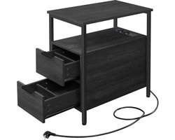 Conway Living - Bijzettafel - Nachtkastje met 2 Lades - Stekkerdoos - Zwart - 60x35x61 cm
