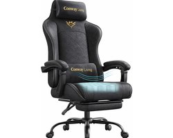 Conway Living® | Bureaustoel Ergonomisch met Verstelbare | Gaming Stoel | Rugleuning 90–135° | Kunstleer | Hoofd- & Lendekussen | Uitschuifbare Voetensteun | Ademend PU | Zwart