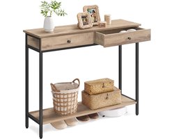 Conway Living® Consoletafel met 2 Lades - Smalle Wandtafel met Stalen Frame - Industrieel Design - FSC® Hout - 100x30x80 cm - Kameelbruin / Zwart