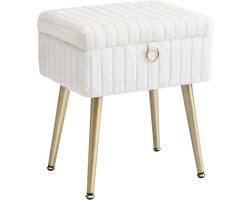 Conway Living® Kaptafel Kruk met Opbergruimte - Make-up Krukje - Verstelbare Vakken - FSC® Gecertificeerd - Metaal - 40x30x50 cm - Crème Wit