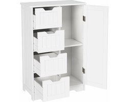 Conway Living® - Kast met 4 Ladekasten - Houten ladekast met 4 Lades - Korven en Deur - 55x30x81cm - MDF - Wit - Badkamermeubel