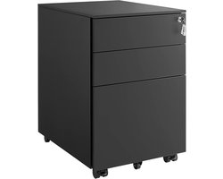 Conway Living® - Luxe Stalen Ladeblok Op Wielen - Met Slot - Verrijdbare Archiefkast Kantoor Kast - Mobiele Hangmap Bureau Kast - Afsluitbaar - 3 Laden - Zwart