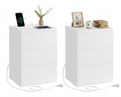 Conway Living® Nachtkastje - Bijzettafel - Set van 2 - Modern Design voor Woonkamer - Slaapkamer - 3 Lades - Nachtkastjes met 2 stopcontacten - 2 USB-poorten - 35x60x40 cm