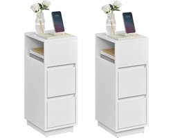 Conway Living® Nachtkastje - Set van 2 Nachtkastjes - Bijzettafel - Smal - Voor Kleine Ruimtes - 3 Lades - Wit 30x65x25 cm