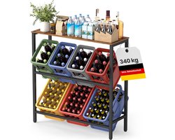 Conway Living® Rek voor 6 drankkratten - Krattenrek 105x40x117 cm - Geschikt voor Flessen - Multifunctioneel Opbergrek - draagvermogen 150 kg - Staal