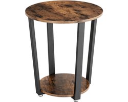 Conway Living® - Ronde Bijzettafel met 2 Niveaus - Salontafel - Industrieel Design - Hout en Metaal - Rustiek Bruin/Zwart - 50 x 57 cm