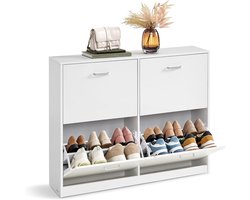 Conway Living® - Schoenenkast – voor 28 paar Schoenen - Schoenenrek met 4 inklapbare lades – 24 x 83 x 106 cm - Hout - Wit