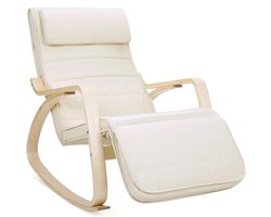 Conway Living® Schommelstoel met Comfortabel Kussen | Relaxstoel & Voedingsstoel voor Woonkamer en Babykamer | Ergonomische Loungestoel met Voetensteun | Comfortabel TV Stoel | Beige | Fauteuil