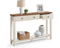 Conway Living® Sidetable met 3 Lades en Plank - Smalle Wandtafel - Landelijke Stijl - 120x24x76 cm - Honingbruin / Vintage Wit