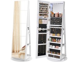 Conway Living - Staande Passpiegel - Sieradenkast Met Spiegel - 360° Draaibare Spiegelkast - Make up Spiegel - Met Slot - Staande Spigel