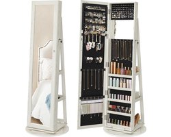 Conway Living® - Staande Passpiegel - Sieradenkast Met Spiegel – 360° Draaibare Spiegelkast met Slot - Make up Spiegel