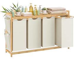 Conway Living® Wasmand 4 vakken – wassorteerder - wasmanden - wasbox - wasmand hout - wasmand - wasmanden bruin - 200 liter - 4 x 50 L - 4 zakken - uitschuifbaar met plank - 125 x 33 x 78 cm