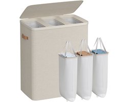 Conway Living® - Wasmand met 3 Vakken - 190 Liter - Wasbox met Deksel en Uitneembare Waszak - Wassoorteerder - Inklapbaar - Cappuccino Beige - 64x40x75 cm