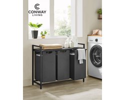 Conway Living - Wasmanden 3 vakken - 3x38 L - 92 x 33 x 72 cm - Wassorteerder - Wasmand Grijs