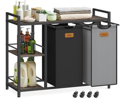 Conway Living - Wasmanden met Rekken - Wasmand 2 vakken - 100 L - 87 x 80 x 33 cm - Wassorteerder - Wasmand zwart